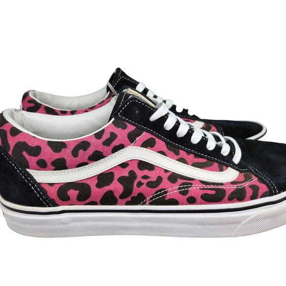 Vans Shoes Mens 12 Old Skool Black Suede Pink Leopard Cheetah Suede Low Tops - Picture 8 of 13
